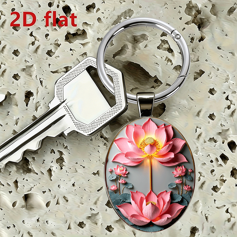 Zen Eastern Lotus Theme Keychain, Elegant Gift